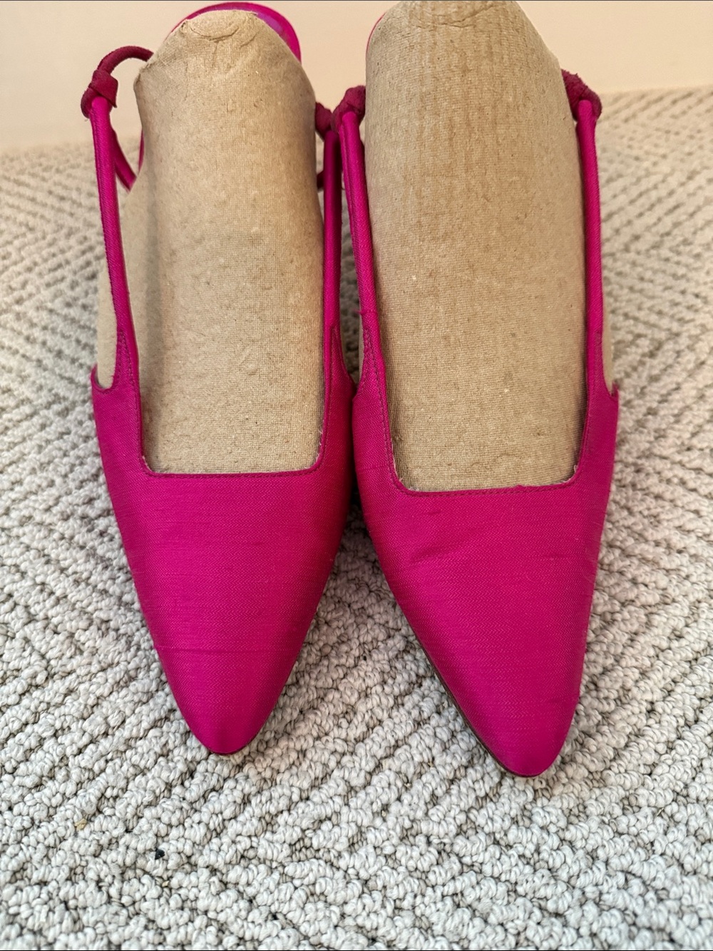 Donna Karan, New York, Raw Silk Fuchsia  Pointed Toe Slingback Heels